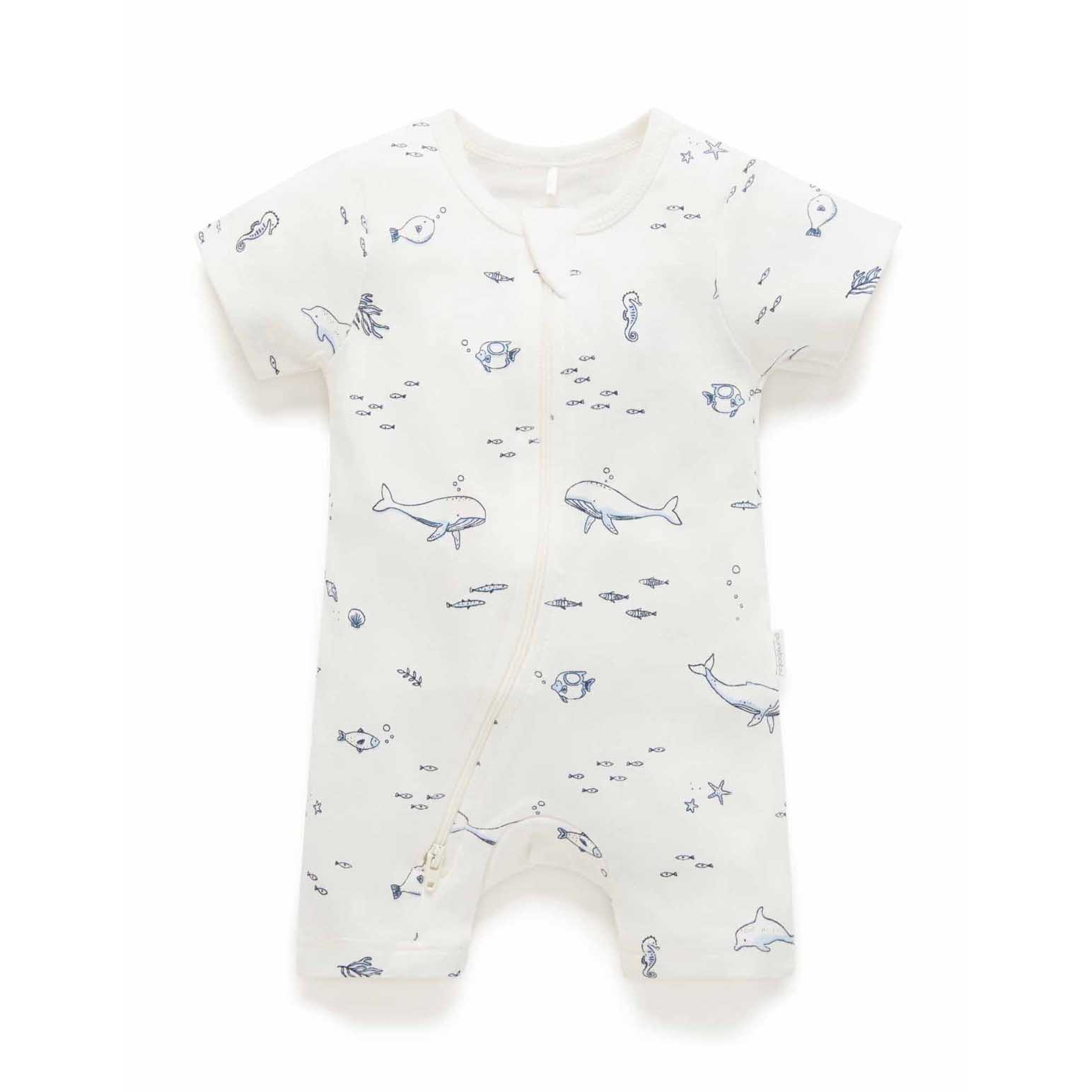Purebaby S/S Short Leg Zip Growsuit